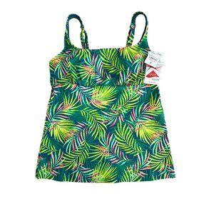 Lands' End Underwire Tankini Top 2 Baltic Teal Palm Green Chlorine Resistant NWT